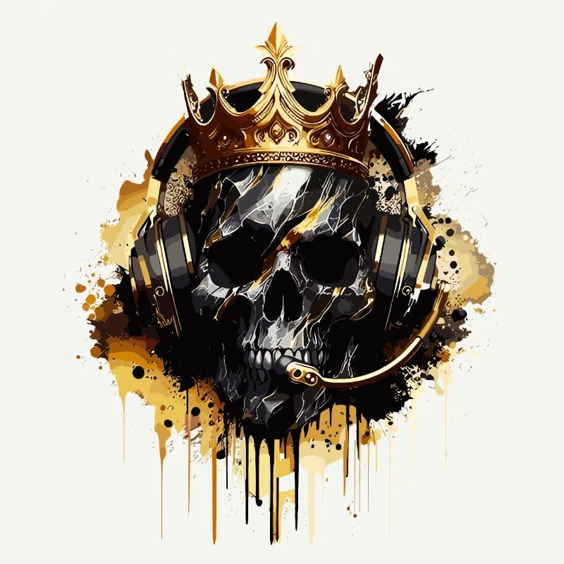 Crâne de jeu doré avec couronne