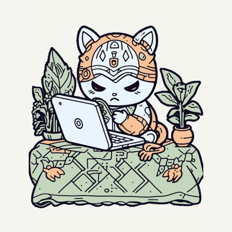 Chat Tech en armure de jardin