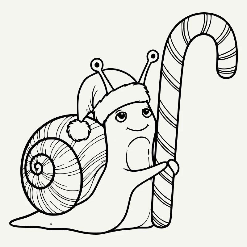 Escargot de Noël doux avec canne d’orge d’orge