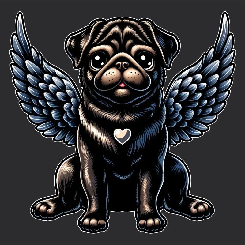 Cute Pug Angel Gothic Baroque Style