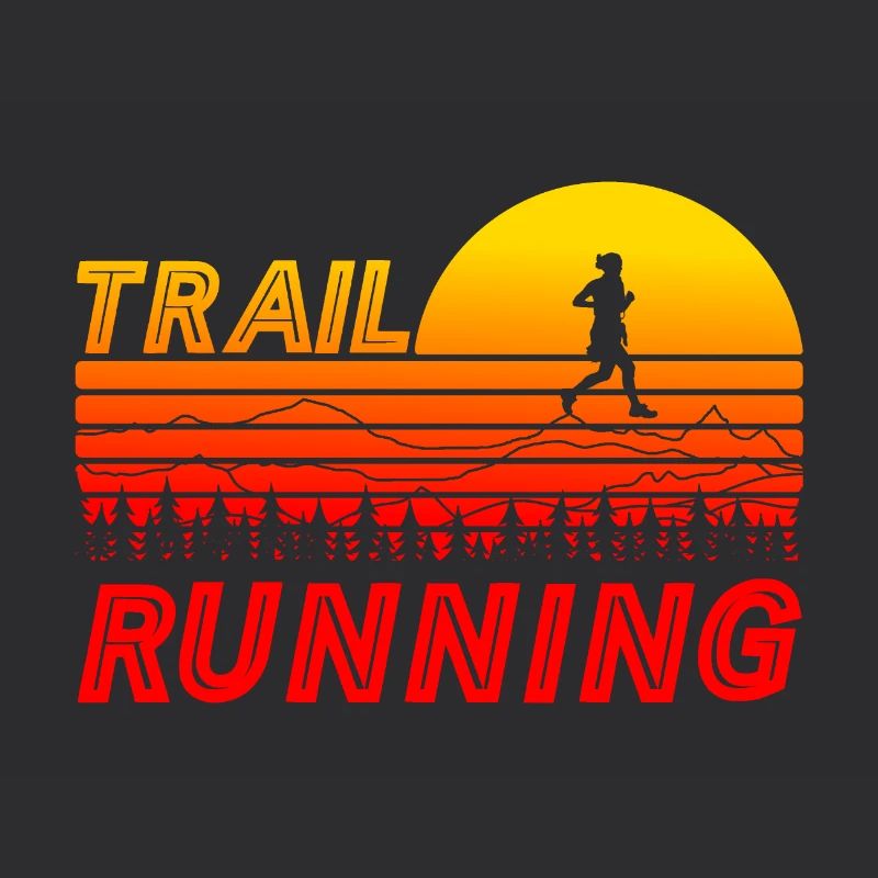 Trail running in orange sunset with mountains