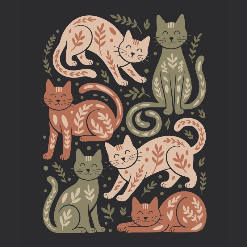 Cat Pattern with Leaf Motifs