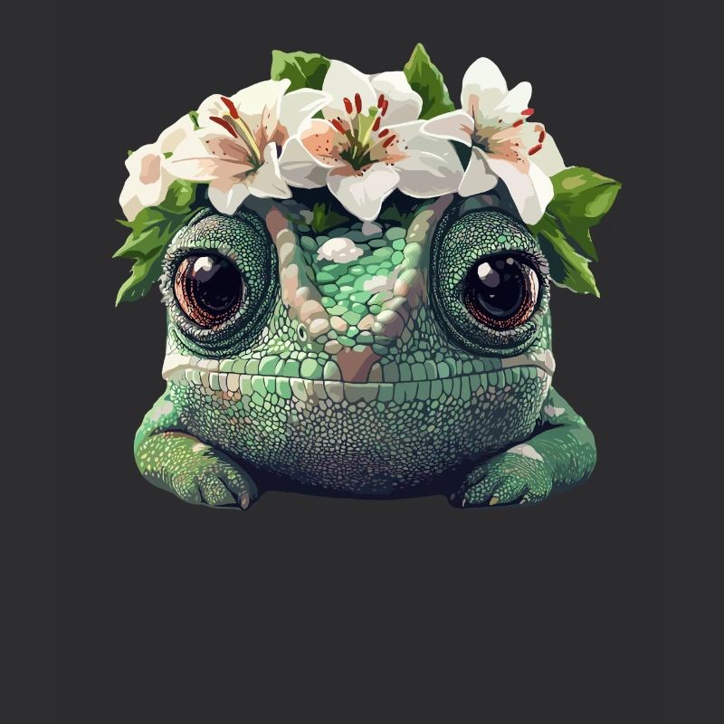 Caméléon avec couronne de fleurs