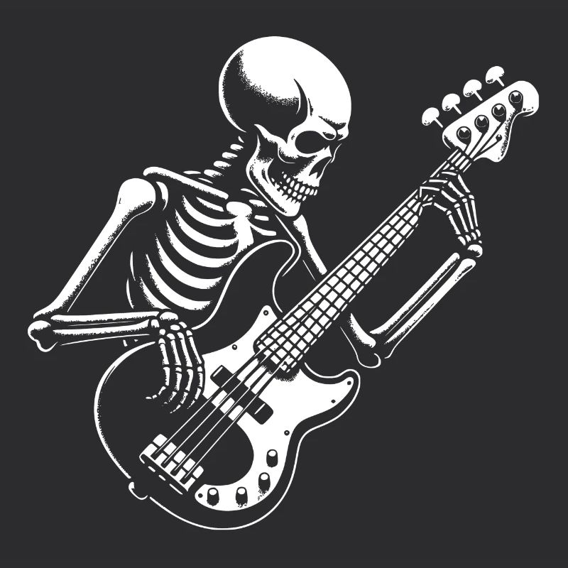 Squelette avec guitare basse. Conception de basses cool