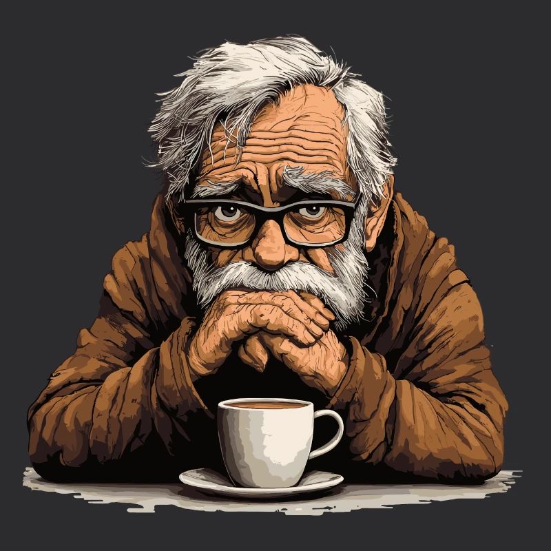 Papi avec des verres et du café