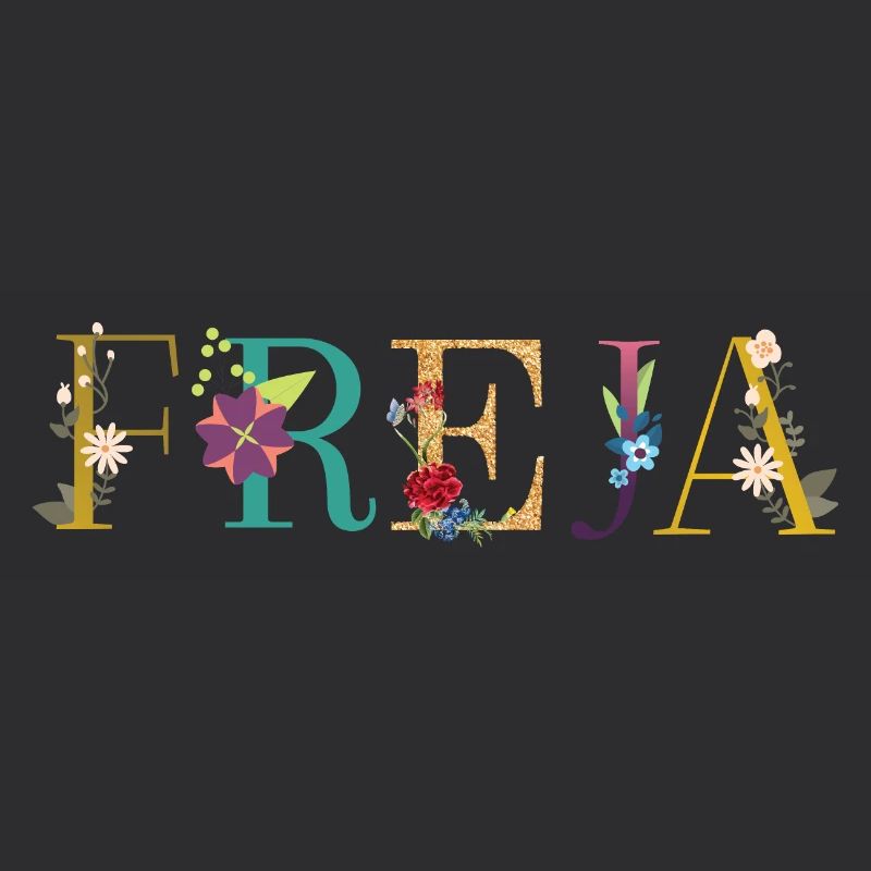 Le nom FREJA est décoré de fleurs