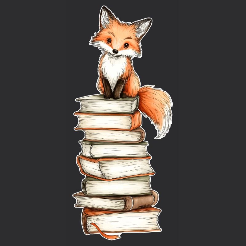 Fox on stack of books