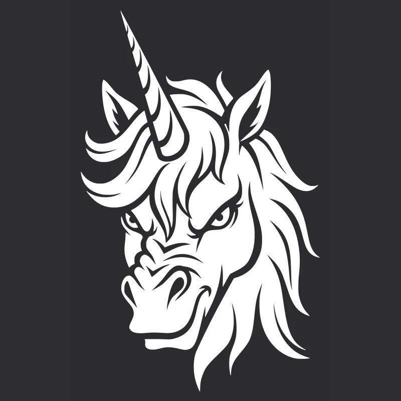 Böses Einhorn – Unicorn Kopf Schwarzweiß