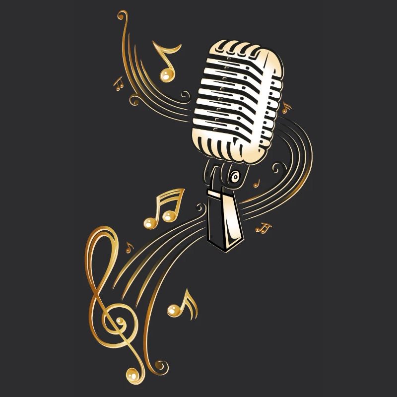 Microphone rétro avec des notes de musique.