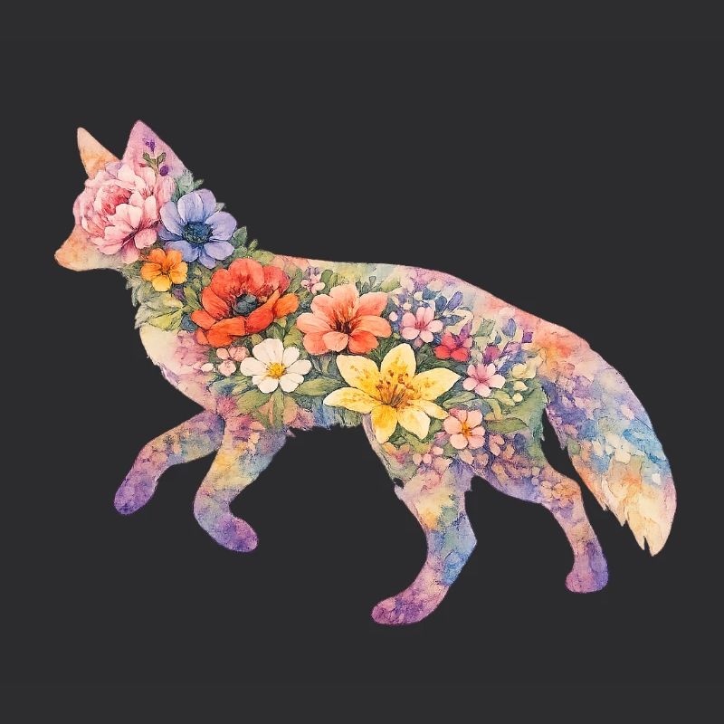 Fuchs Aquarell Silhouette Blumen
