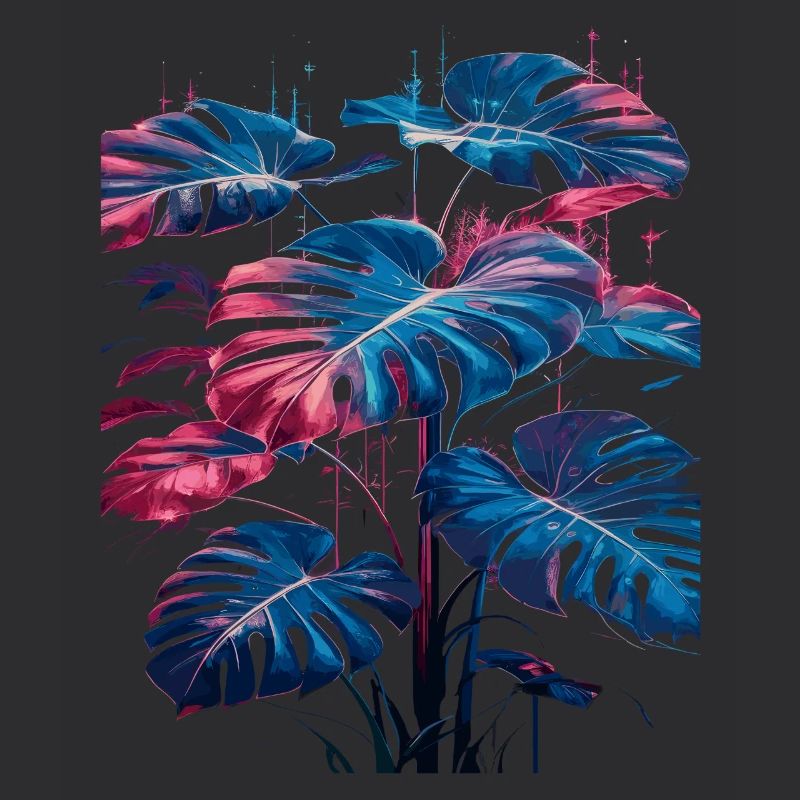 Retro Monstera Pflanze Neon Synthwave