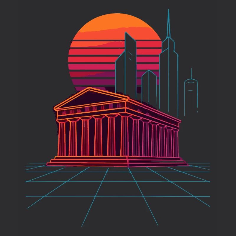 Neon Skyline Meets Ancient Columns - Athens