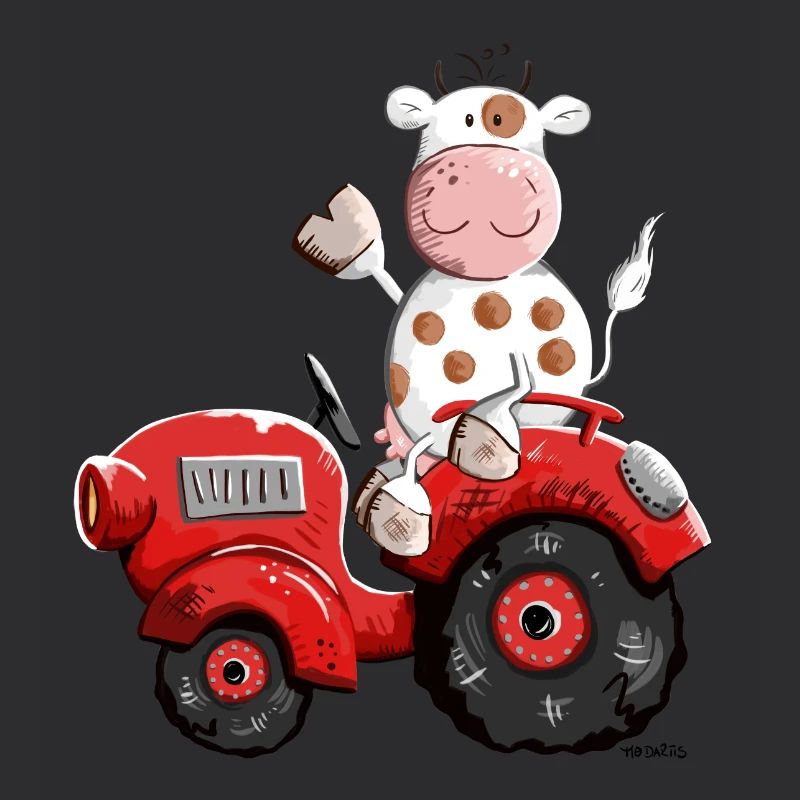 Cow drives a tractor