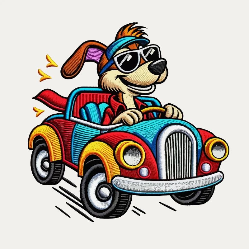Chiot Rapide en Voiture Colorée Tee