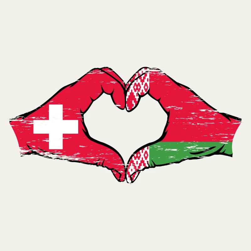 Suisse Biélorussie Drapeau Mains Coeur Forme Utilisé