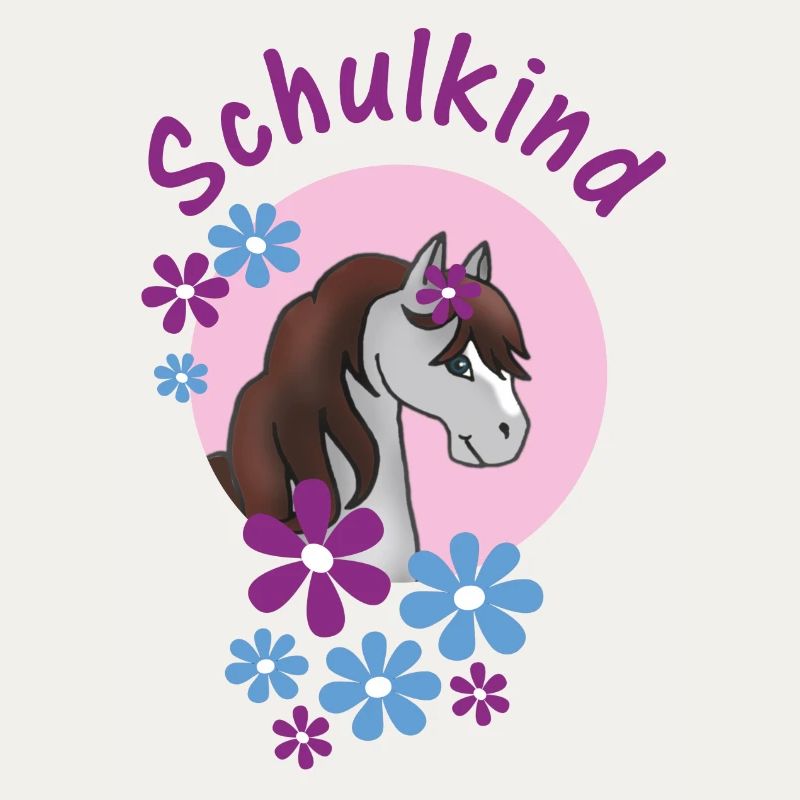 Écolier - Poney avec des fleurs Rose Bleu clair