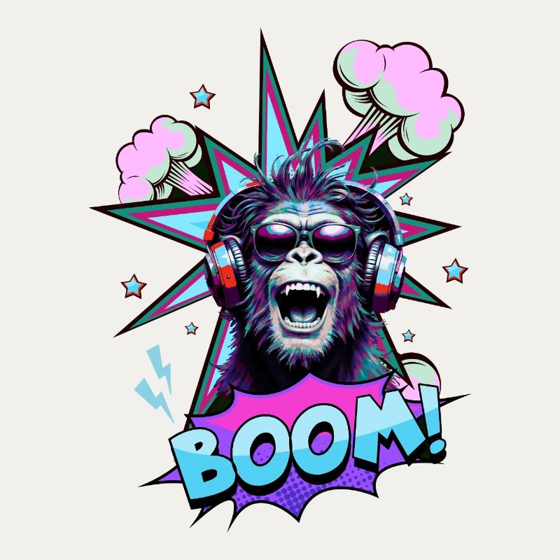 Singe néon avec casque BOOM ! - Conception musicale