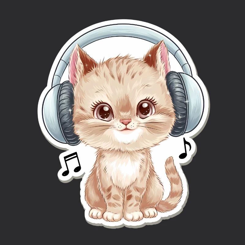 Chat mignon avec des écouteurs Doodle