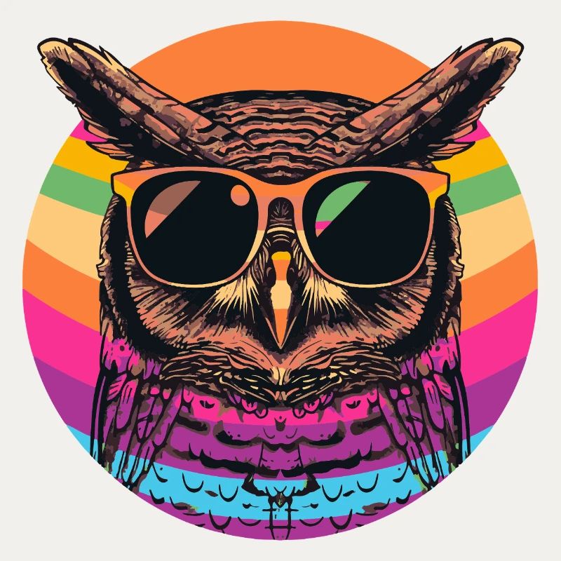 Bunte Retro Eule mit Sonnenbrille