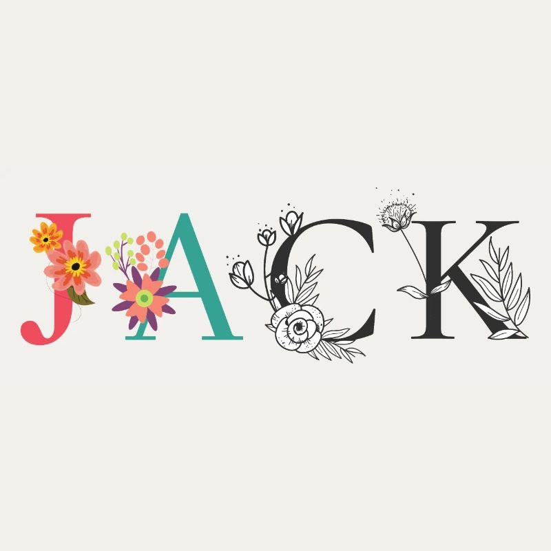 JACK Name Art avec fleurs brodées