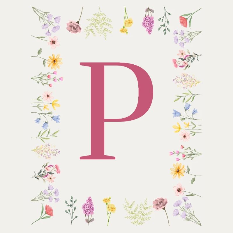 Initiales florales « P », monogramme de lettres