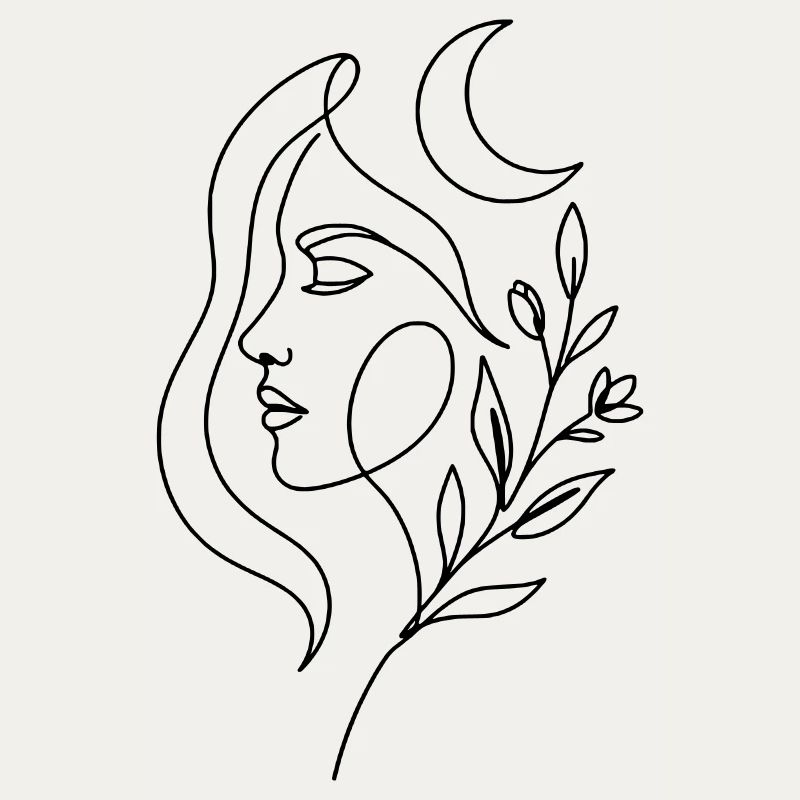 Femme céleste minimaliste avec des éléments botaniques