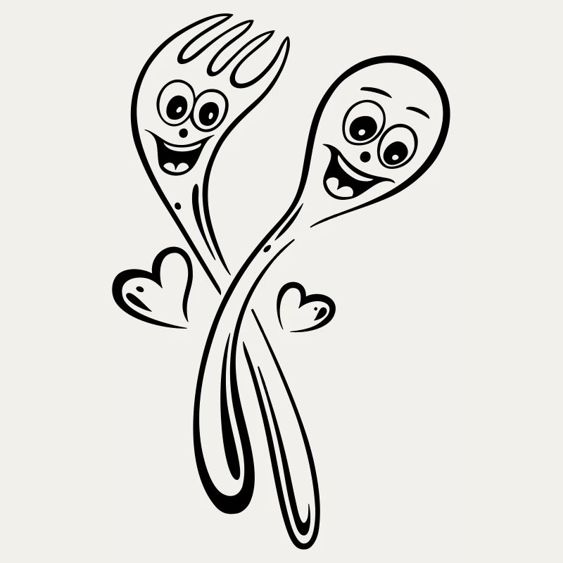 Spoon and fork with hearts.