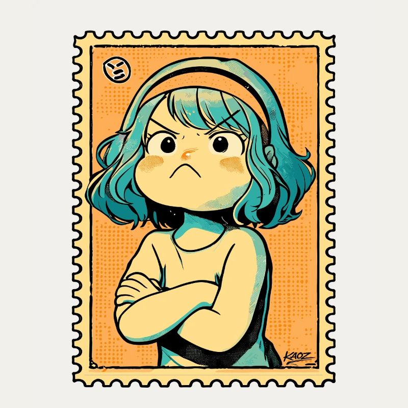 Defiant Teal-Haired Stamp Art