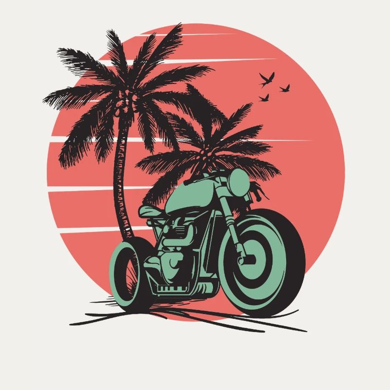 Retro Sunset Palm Motorradfahrt