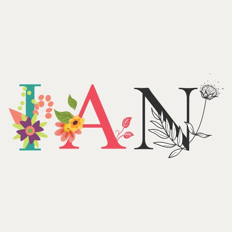 IAN Name Art avec des fleurs brodées