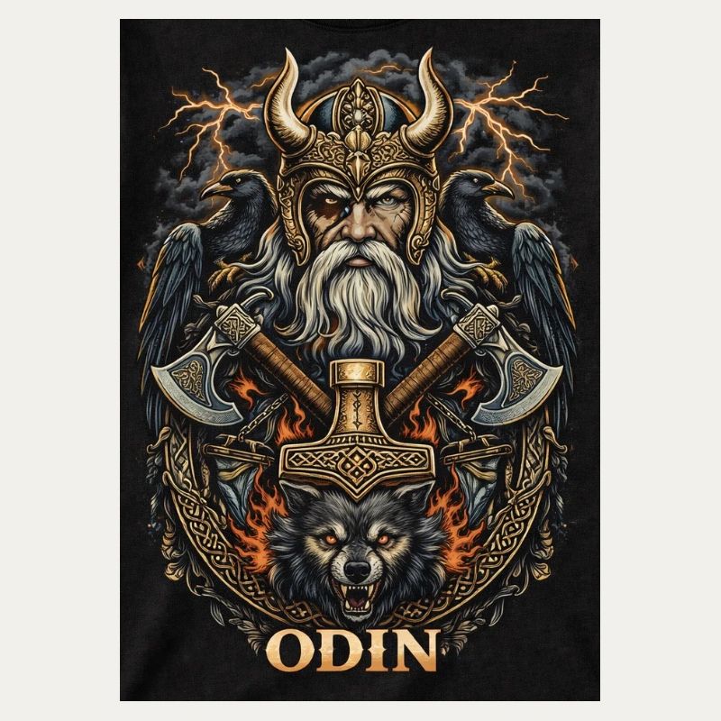 Odin Warfather with Ravens and Wolves