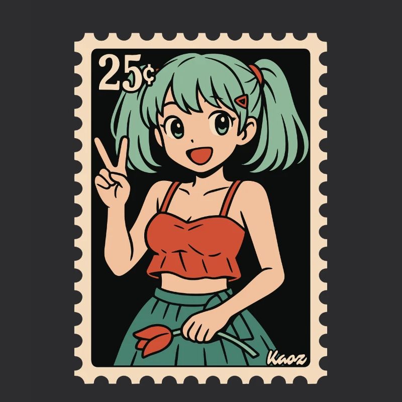 Illustration de cachet postal de fille d’anime