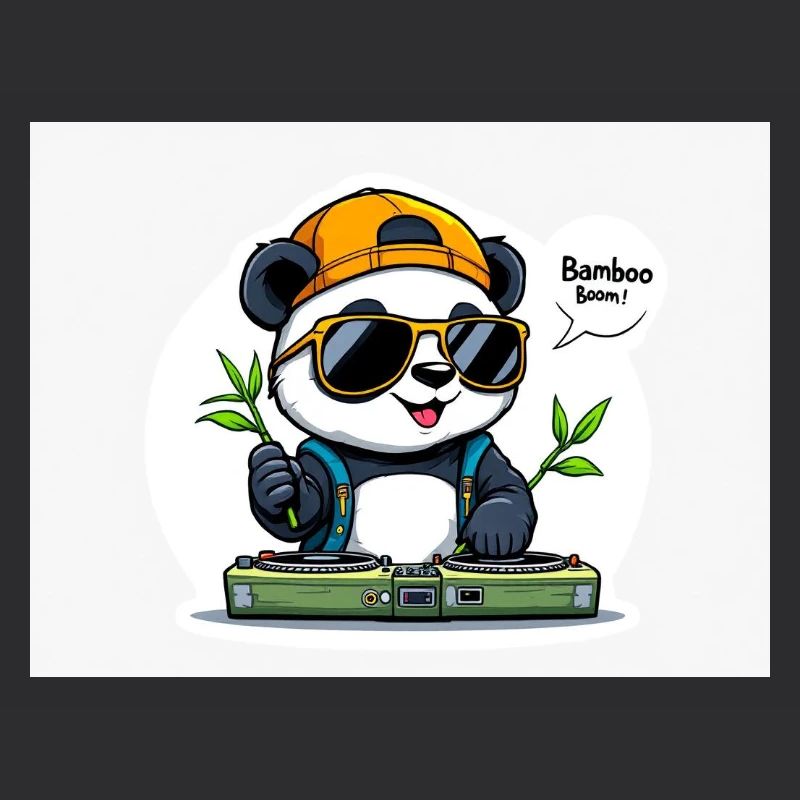 Panda DJ mit Bambusstäben