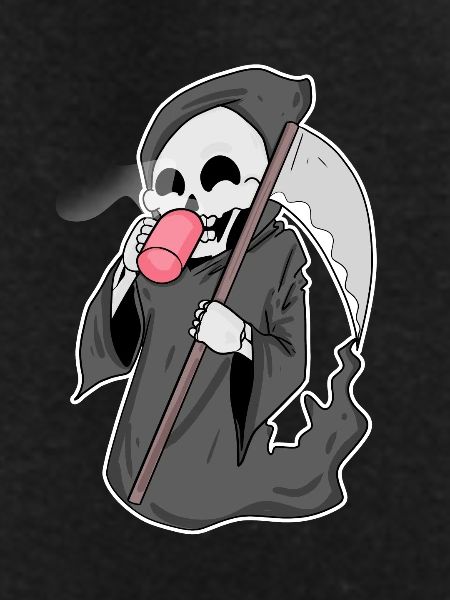 Grim Reaper with coffee