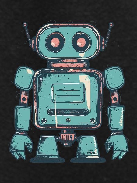 Retro Teal Robot Drawing