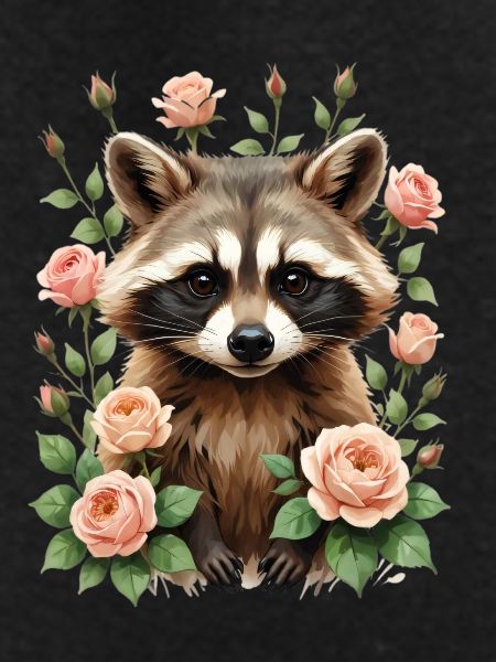Raccoon with rose frame