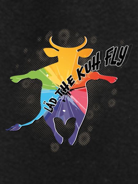 Rainbow cow in flight