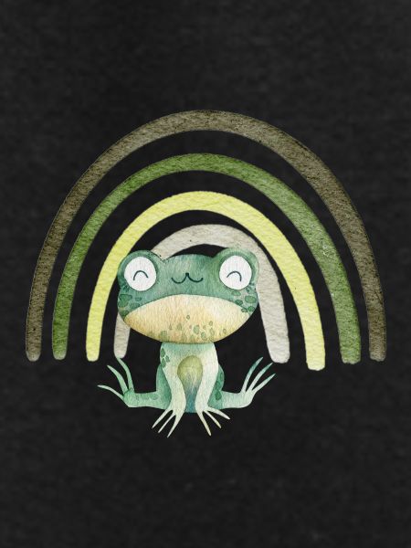 Happy frog under rainbow