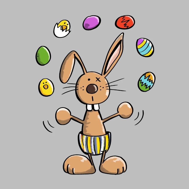 Easter bunny juggles colorful easter eggs - easter