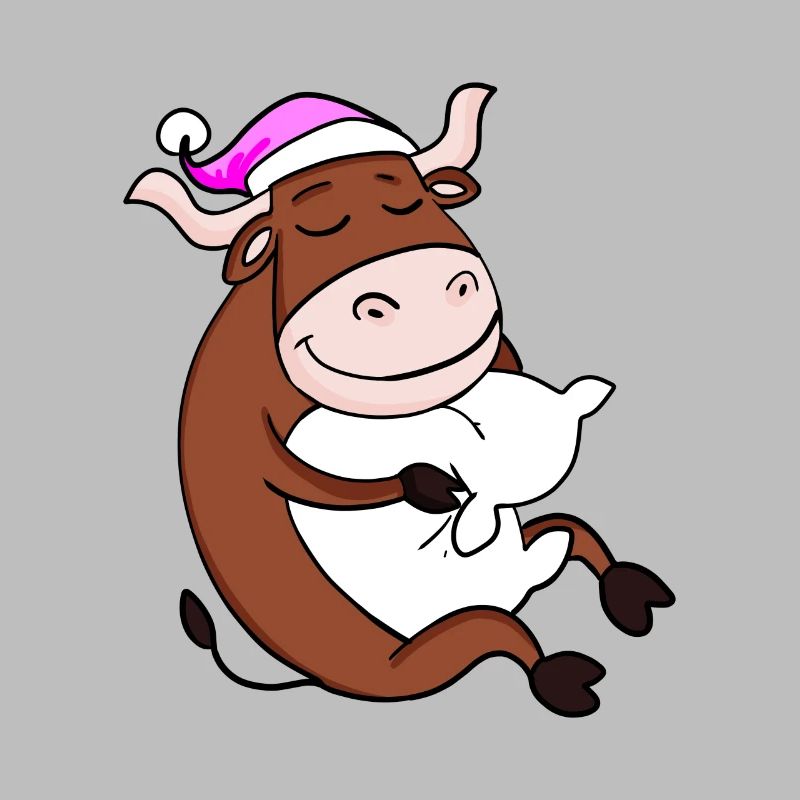 Ox with pillow and sleeping cap