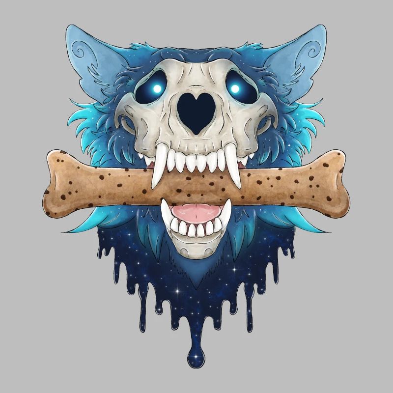 Hellhound Skull - Demonic Blue Wolf & Cookie Bone