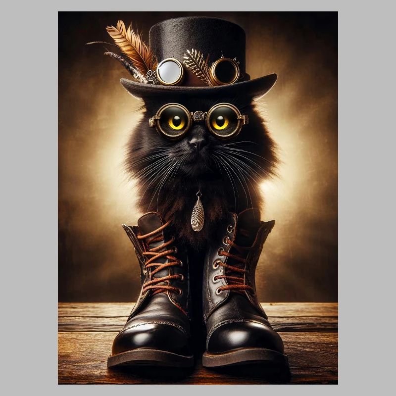 Chat noir Steampunk avec accessoires élégants