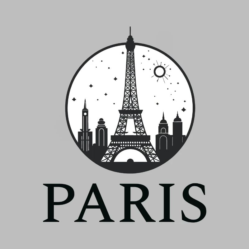 Paris Eiffel Tower silhouette in a circle