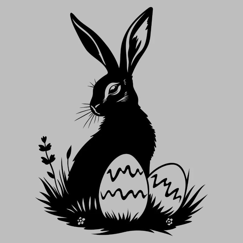 Easter bunny in the grass with colorful Easter eggs