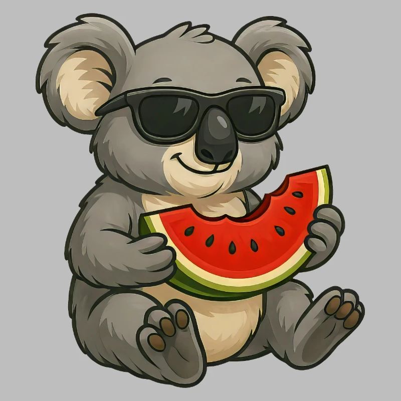 Mignon Koala avec Dessin animé d’été pastèque