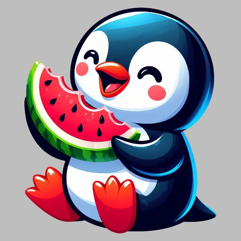 mignon pingouin melon pastèque dessin animé d’été