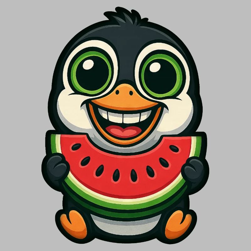 pingouin drôle avec un dessin animé d’été de pastèque
