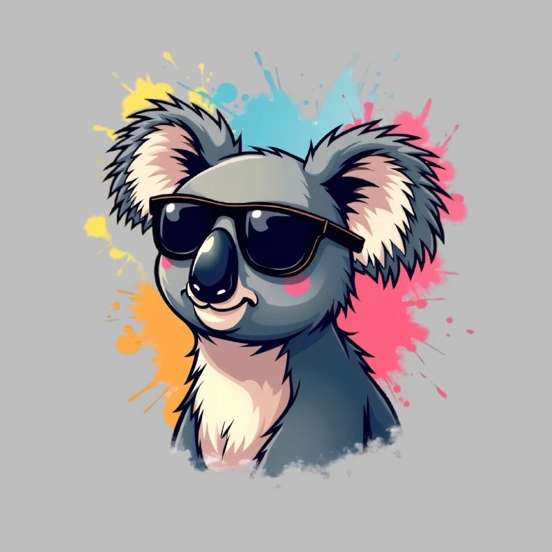 Koala cool avec des lunettes de soleil et une explosion de couleurs