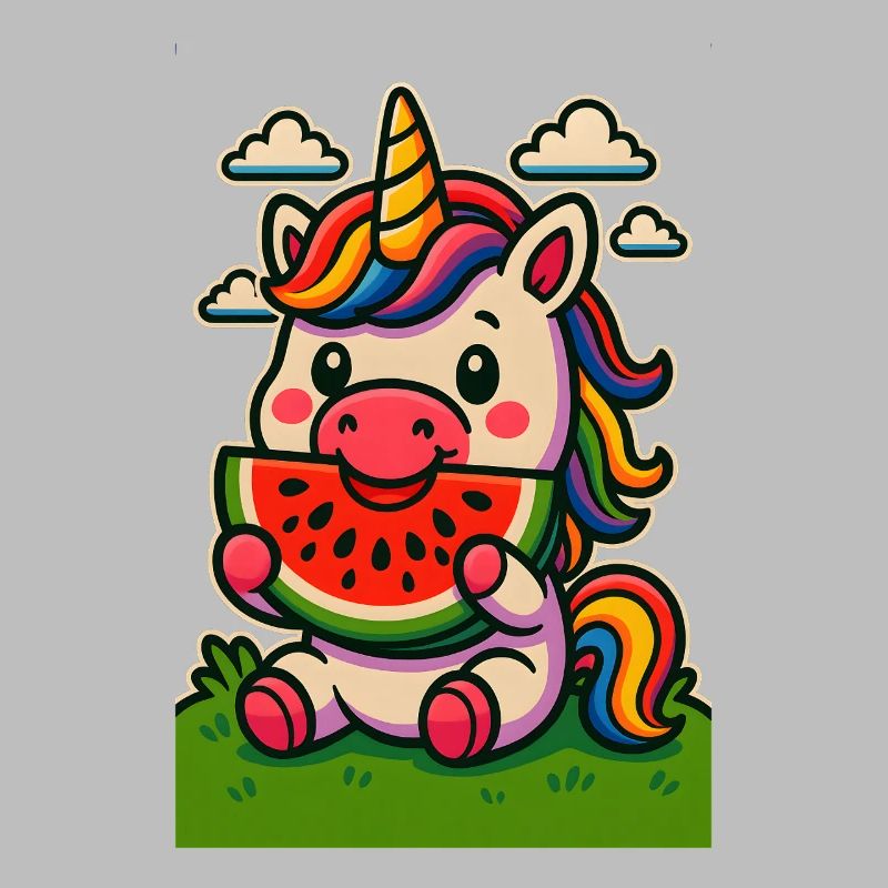 Licorne arc-en-ciel mangeant de la pastèque