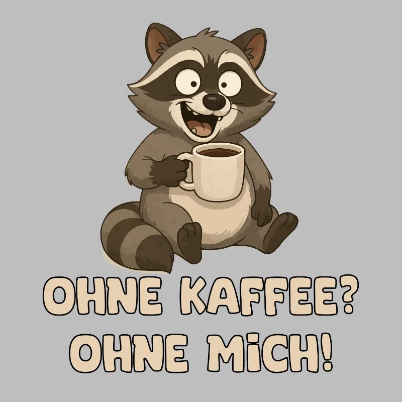 Waschbär mit Kaffeetasse Spruch